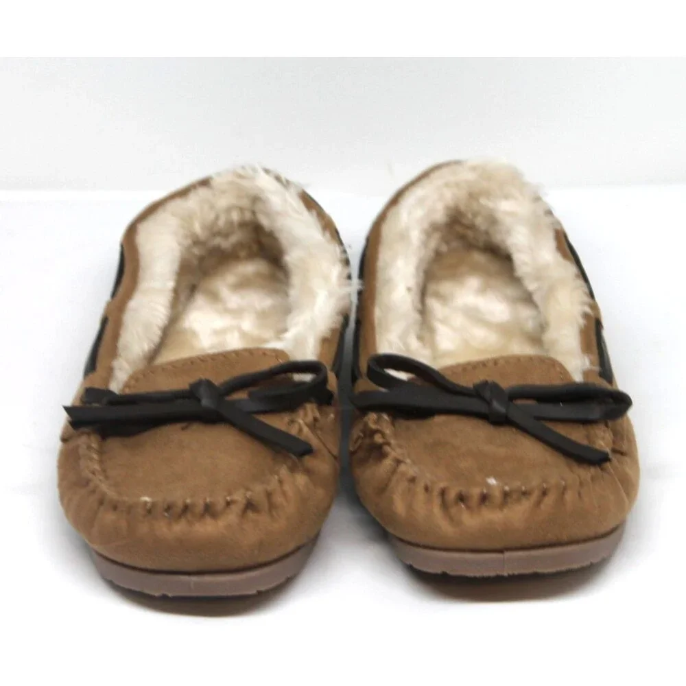 Airwalk Kids Suede Moccasin Slippers Faux Fur Lining Girls Size 12